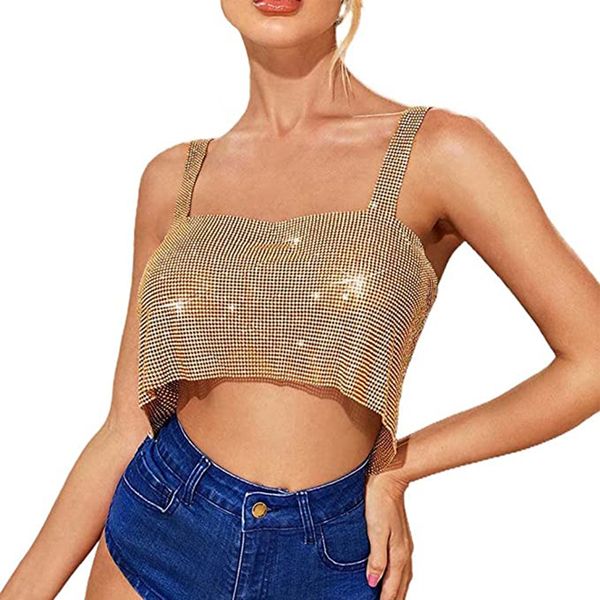 Sexy Crop Tanks Tops Gold Sparkly Pailletten Tube Top Glitzer Camis Ärmelloses Spaghettiträger Tank Top für Frauen