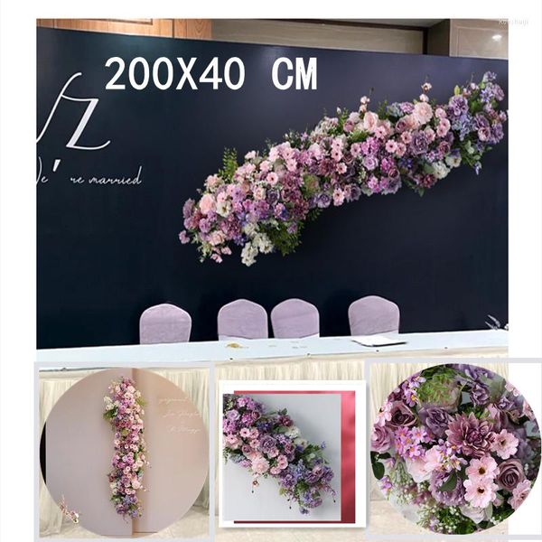 Fiori decorativi Lussuoso Viola Ortensia Fucsia Rosa Disposizione dei fiori 5d Sfondo di nozze Arco Prove Puntelli per banchetti