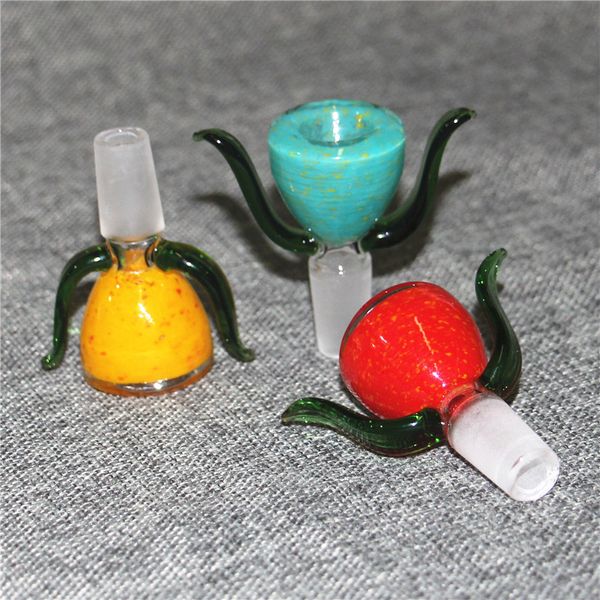 Shisha 14 mm blütenförmige Glasschale mit Griff für Wasserpfeifen und Bongs zum Rauchen trockener Kräuterschalen, Glasblasen-Kohlenhydratkappen