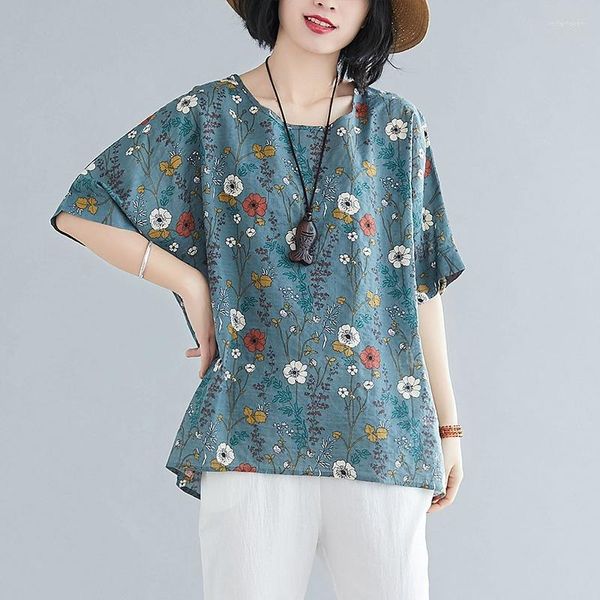 Ethnische Kleidung Damen Chinesische Tops Sommerblusen 2023 Blumendruck Vintage Große Tuniken Tang-Anzug Hanfu-Stil Frauen TA1980
