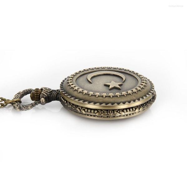 Pocket Watches Antique Bronze Turkish Flag Design Moon e Star Tema Quartz Watch With Cechlace Chain Jan88