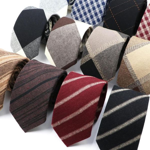 Laço amarra -arte de alta qualidade homens 7cm clássico marrom marrom vermelho listrado algodão de algodão artesanal de gravata estreita cravat skinny acessórios de gravata casual