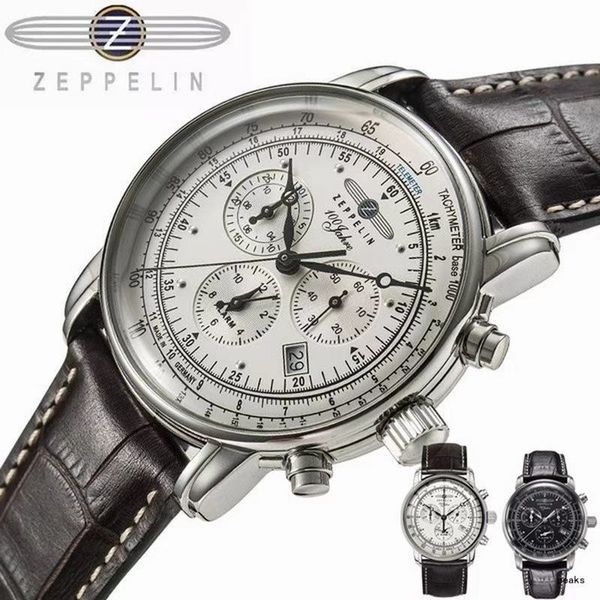 Orologi da polso Zeppelin Watch Top in pelle impermeabile Business Casual Quartz Men s Three Eyes Multifunzione cronografo 230103