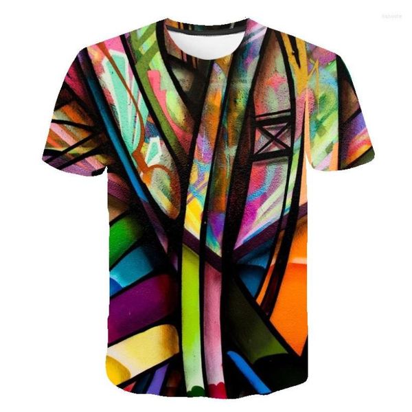 T-shirt da uomo 2023 Estate Uomo Astratta Tie-Dye Camicia Linea Graffiti T-shirt creativa Stampa 3D O-Collo Casual Street Hip-Hop Tee Top