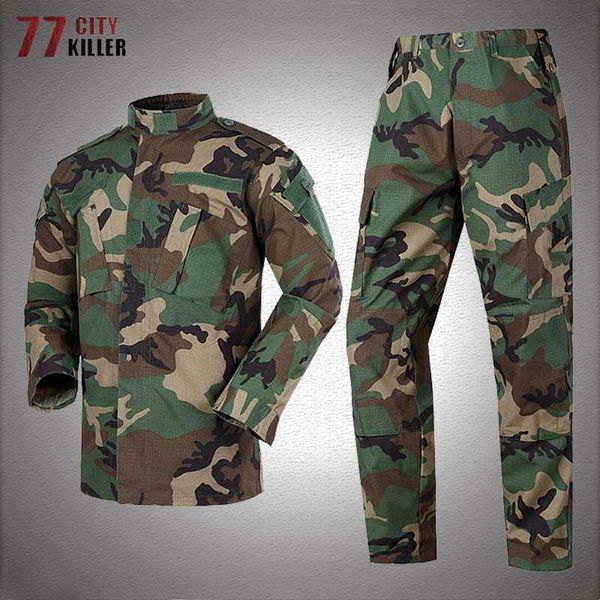 Giacche da esterno Felpe con cappuccio Camouflage Set tattici Uomo Outdoor SWAT Combat Army Training Uniform Suit Uomo Military Airsoft Giacche da caccia e pantaloni cargo 0104