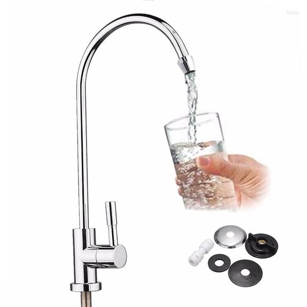 Rubinetti della cucina Rubinetto per acqua fredda da 1/4 di pollice Maniglia singola in acciaio 1/2 teste Filtro per bere ad osmosi inversa girevole