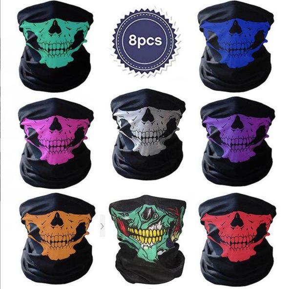 Skull Face Mask Halloween Skull Bandana Casco da bici Collo Maschere per il viso Sciarpe Avvolge Paintball Sport Ciclismo Fascia senza cuciture Sciarpa