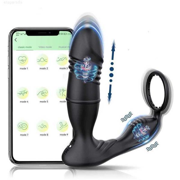 Sexspielzeug-Massagegerät 2 in 1 Bluetooth APP Vibrator Männlicher Analplug Stoßspielzeug Prostata-Massagegerät Drahtlose Fernbedienung Silikon-Hintern für Männer Homosexuell