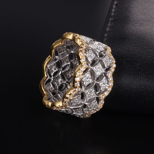 Luxury 925 Sterling Silver Gold Filled Pave Simulato Diamond Gemstone Rings Overlay Fede nuziale eterna per donne e uomini