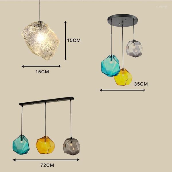 Kolye lambaları Renkli Modern Işıklar Cam Lamba Çubuk İç Mekan Aydınlatma Armatürleri Sarı/Mavi/Amber/Gri