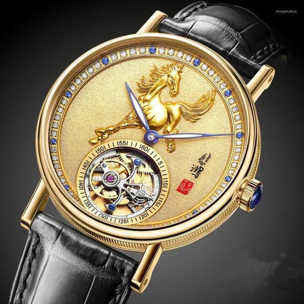 Orologi da polso 2023 Super uomo Zodiaco cinese Horse Tourbillon No.1 Orologi Diamante naturale Orologio con zaffiro Giada Uomo Turbillon meccanico