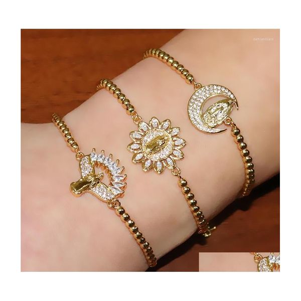 Bracelets de charme Cz de pedra Cristal Virgem Maria Bracelete Mulher Crist￣ J￳ia Crist￣ Gold Ball Ball Virgen de Guadalupe Drop D Dhdwe