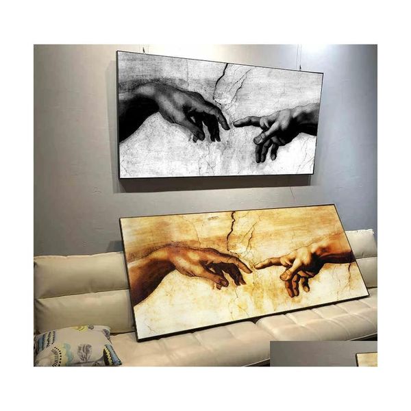 Pinturas mão de Deus criação adam preto canvas pintando impressão em canavs wall arte de parede imagens para decoração de sala sem moldura dro dhpco