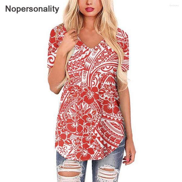 Frauen T-Shirts Nopersonalität Frau Shirt Polynesien Blumen Druck weibliche Sommertops lässig Bluse Kurzarm Kleidung V-Ausschnitt Design für