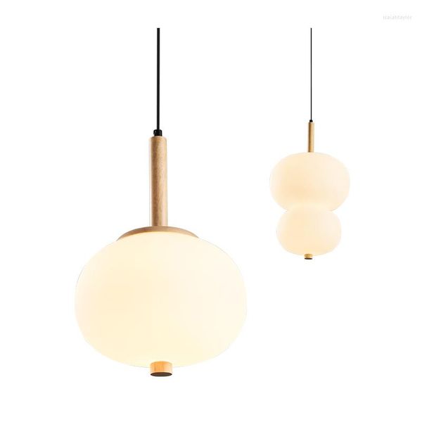 Lâmpadas pendentes Nordic Light Wood Glass Designer Arte Sala de estar Dining Milk Sphere redonda Estudo de Estudo El Office El