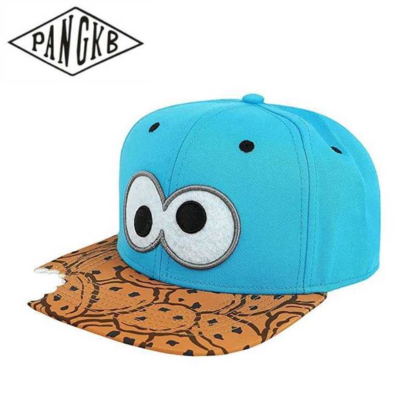 Snapbacks PANGKB Berretto diffuso di marca Cartoon Big Eyes Cookie Bite Cappello snapback blu Cappello da viaggio per adulti da viaggio all'aperto regolabile Cappello da baseball sportivo 0105