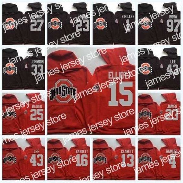 Хоккей в колледже носит Thr 15 Elliott Ohio State Buckeyes Hoodie 97 Bosa 2 Carter 4 Samuel 12 C.Jones 16 Barrett B.Miller NCAA Колледж Футбол Джерси