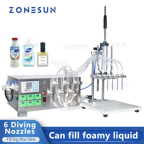 Zonesun 6 bocais injetáveis ​​Máquina de enchimento líquido elétrico semi-automático de óleo essencial perfume de água de água magnética enchimento