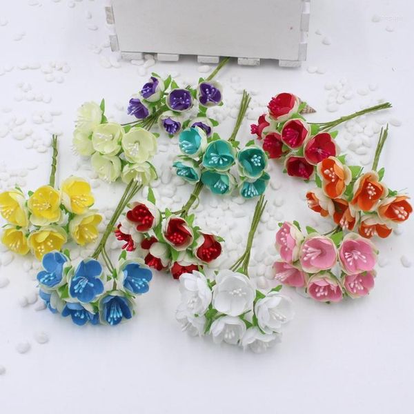 Dekorative Blumen, 6 Stück/Bündel, Spitze, Teerose, künstliche Blume für Hochzeit, Party, Heimdekoration, DIY-Bastelbedarf