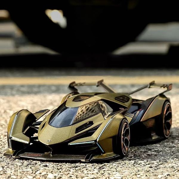 Diecast Model 1 22 Lambos Vision Gran Turismo V12 GT Alaşım Ses Süper Yarış Süper Yarış Kaldırma Kuyruk Araba Tekerlekleri Hediyeler 230105