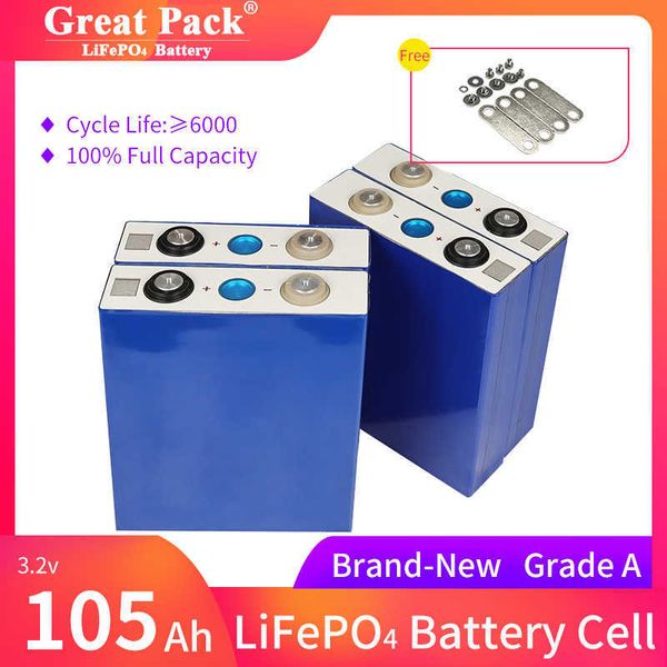 100% de capacidade total 16pcs 3.2V 105AH Ciclo profundo LifePO4 Battery Cell Rechargable New Grade A Lithium Ion Power Bank