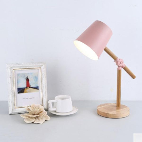 Tischlampen Moderne kreative Schwarz Rosa Nachttischlampe LED-Beleuchtung Holz E27 Leseschreibtischleuchte Kinderzimmer Schlafzimmer Wohnzimmer