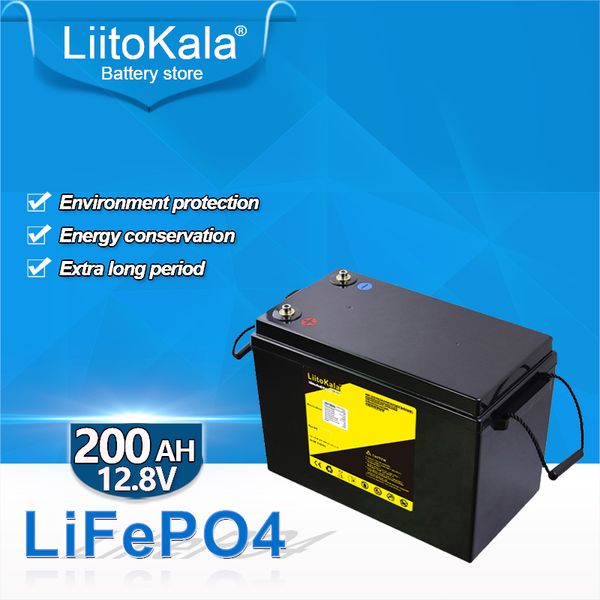 Liitokala 12V 200AH Lifepo4 Pil Paketi Dahili 100A BMS A-dereceli Lityum Demir Fosfat 4S 12.8V RV Deniz Motor İnvertörleri için Uygun, Güneş Açık Mekan Pilleri