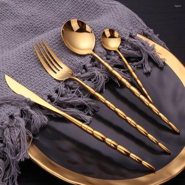Dinnerware Conjunta 4pcs talheres dourados faca garfos de colheres de colheres de lavar louça segura aço inoxidável