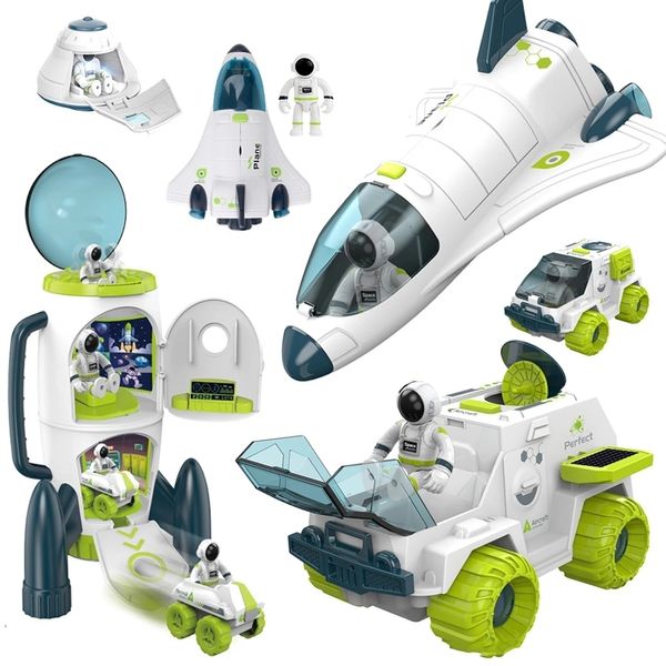 Modelo Diecast Space Rocket Toy Toy Astonaut ACOUSTO Optic Spaceship Toys Toys Model Shuttle Station Series Montessori For Boys Gift 230105