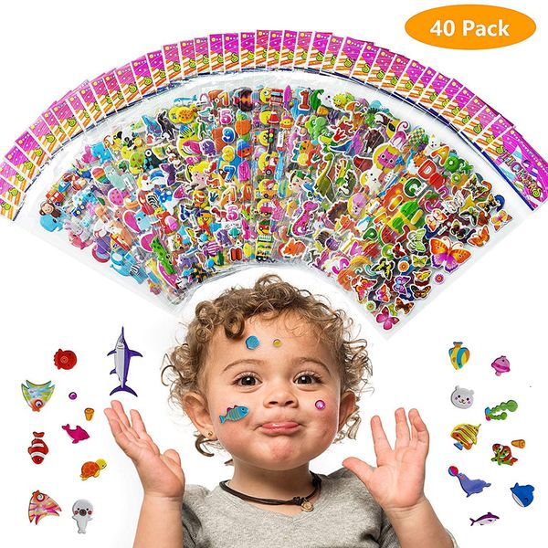 Spielzeugaufkleber für Kinder, 40 Blatt, Lot von 3D-Cartoonfiguren, Prinzessin, zufällige geschwollene Aufkleber, Geschenke für Mädchen, Jungen, Festival, Party 230105