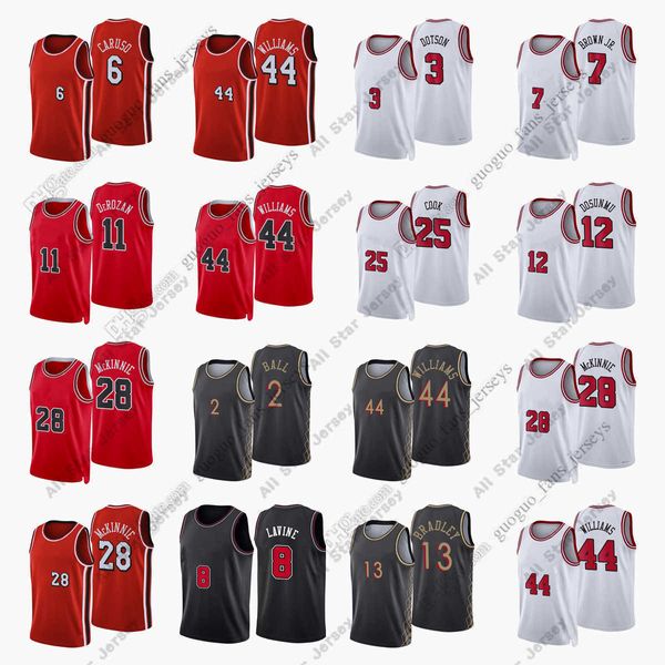 Jerseys de basquete Impresso personalizado 2022 Novo camisa de basquete da cidade 11 DeRozan 8 Lavina 2 Bola 6 Caruso 44 Williams 7 Brown 13 Bradley 12 Dosunmu 3 Dotson