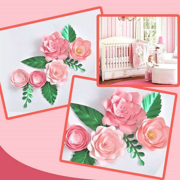 Dekorative Blumen Rosa Rose DIY Papierblätter Set für Geburtstag Kulissen Dekoration Baby Mädchen Kinderzimmer Wanddeko Blumenhandwerk Kinderzimmer Kunst