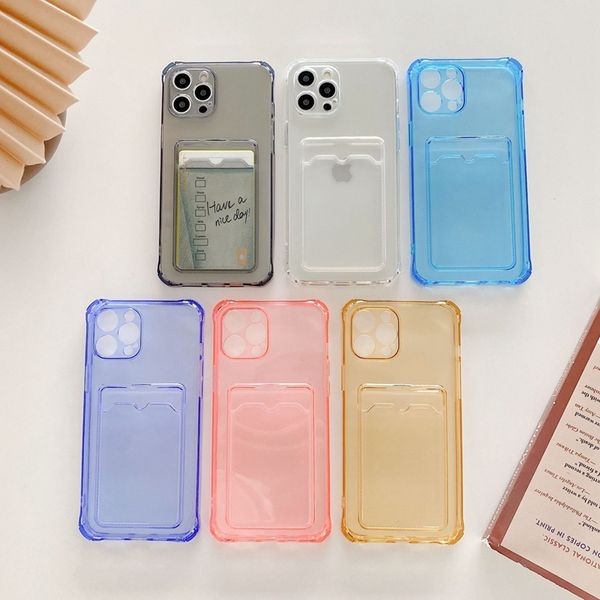 Shock -Resean Transparent Card Card Slot Case для iPhone 14 13 12 11 Pro XS Max XR X 7 8 Plus Soft TPU Back Cover