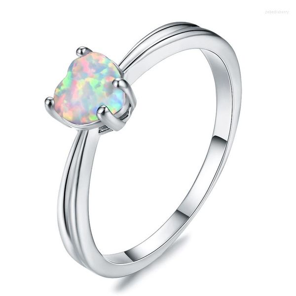 Anéis de casamento Moda simples Coração pequeno Stone Anel Branco azul roxo Engajamento Opal Classic Silver Color Fin for Women Acessório