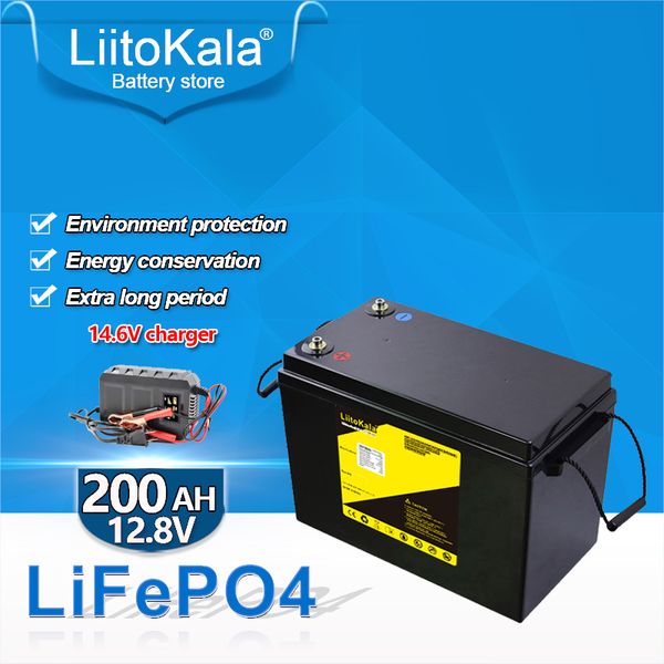 LiitoKala 12V 12.8v 200AH lifepo4 battery pack 12V200AH battery for trolley UPS household appliance inverter golf cart 14.6V 10A charger