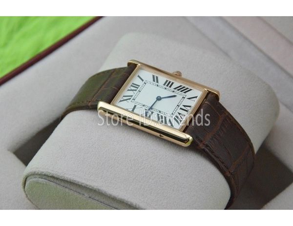 Relógio de quartzo super fino série top fashion masculino feminino mostrador dourado pulseira de couro marrom relógio de pulso clássico retângulo design vestido clock278e
