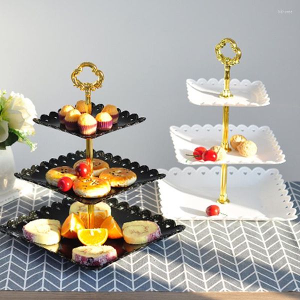 Platten Drei-schicht Kuchen Ständer Hochzeit Party Dessert Tisch Süßigkeiten Obst Platte Display Home Dekoration Tabletts Quadratische Tragbare tablett