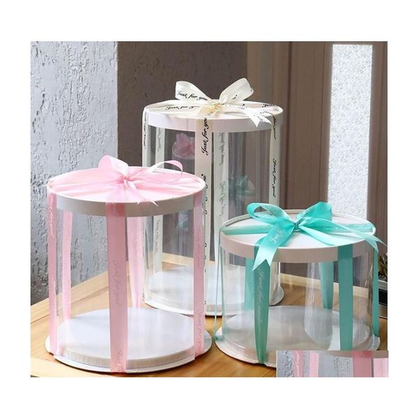 Enrole de presente Caixa de bolo redonda clara Diy Baking Sobert Flower Gifts Packing Without Ribbon para Festa de Anivers￡rio de Casamento de Natal Caso Drop Dhsgz