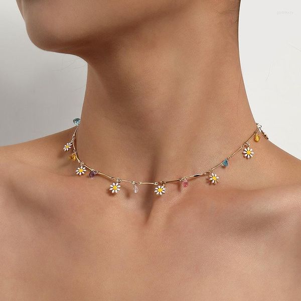 Garufga colorido de contas de arroz colorido colar de flores para mulheres jóias de jóias de moda de moda Chain de colares curtos simples