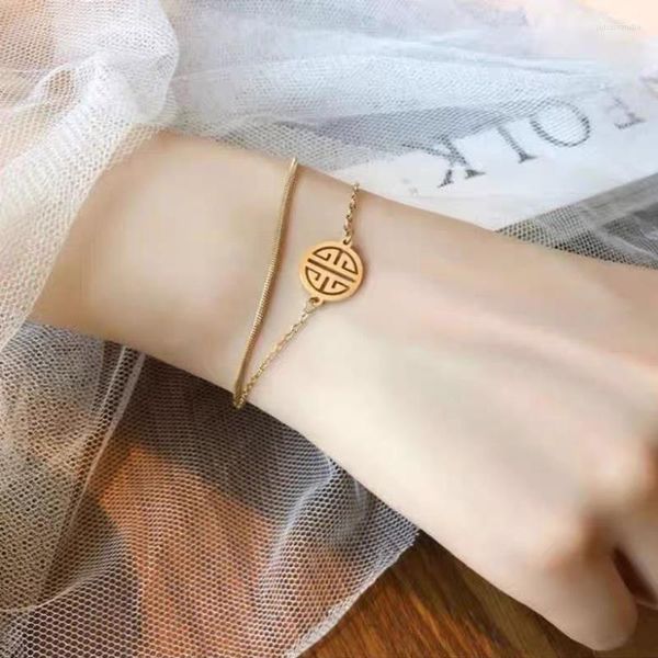 Bracelets de link Geometria vintage Corrente de ouro colorida para mulheres noivado de casamento Pingente de pulso 2023