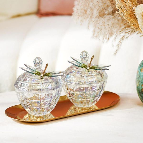 Bottiglie di stoccaggio Home Fashion Luce di lusso Decorazione a forma di libellula Set di barattoli di vetro colorato Ornamenti per soggiorno di caramelle
