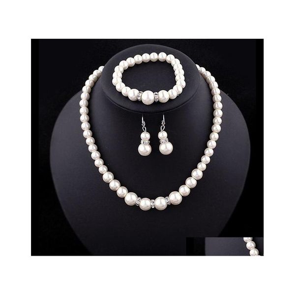 Hochzeit Schmuck Sets Luxus Faux Perle Braut Gefälschte Künstliche Perlen Ketten Halsketten Armband Ohrringe Für Frauen Engagement Drop Deliv Dhqew