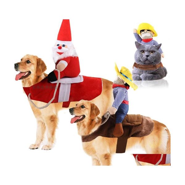 Hundebekleidung Weihnachten Haustier Kleidung Weihnachtsmann Reiten ein Hirsch Jacke Mantel Kostüme für kleine große Outfit Drop Lieferung Hausgarten Sup Dh7Vg