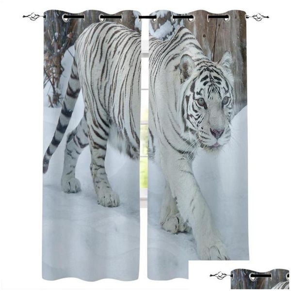 Cortina cortina tigre branco andando nas cortinas de janela de neve para sala de estar cozinha cozinha moderna decoração de decoração gota dhs5l