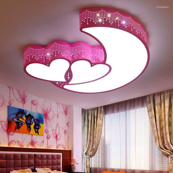 Deckenleuchten, Schlafzimmerlampe, warmes, romantisches LED-Mädchen, rosafarbenes Hochzeitszimmer, Alien, herzförmiges Licht