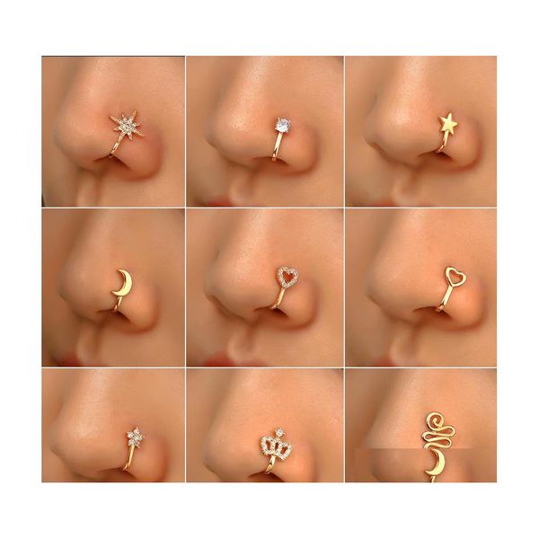 Ringos de nariz pregos 16 estilos pequenos cobre falsificado para mulheres não piercing Gold Bated Clip no puf guff girls fashion party jewelry gota dhucx