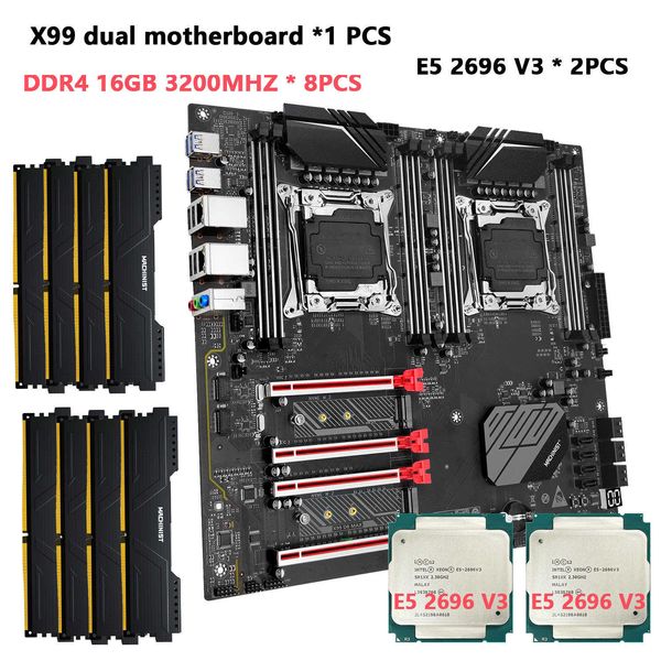 Machinist X99 Двойной процессор Motherboard Set Set Kit LGA 2011-3 Xeon E5 2696 V3 CPU X 2PCS и DDR4 128GB 3200 МГц ОЗУ X99 D8 MAX