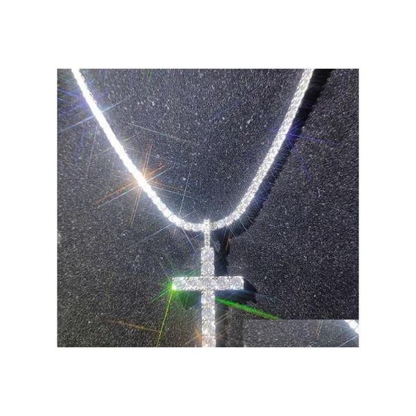 Collane con ciondolo Brillante Diamante Pietra Croce Pendenti Collana Gioielli Placcato Platino Uomo Donna Amante Regalo Coppia Religiosa Drop De Dhtx2