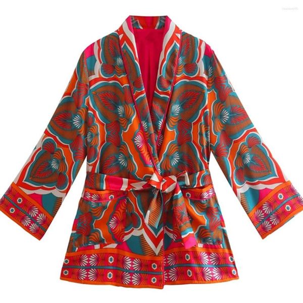 Ternos femininos Elmsk 2023 Indie Folk Vintage Paisley Kimono Jaqueta Casual Fashion Printing Sashes Blazers Mulheres