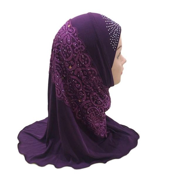 Abbigliamento etnico H044 Bellissima bambina Amira Hijab con pizzo e pietre Adatto per bambini di 2-6 anni Indossare una sciarpa islamica per avvolgere la testa